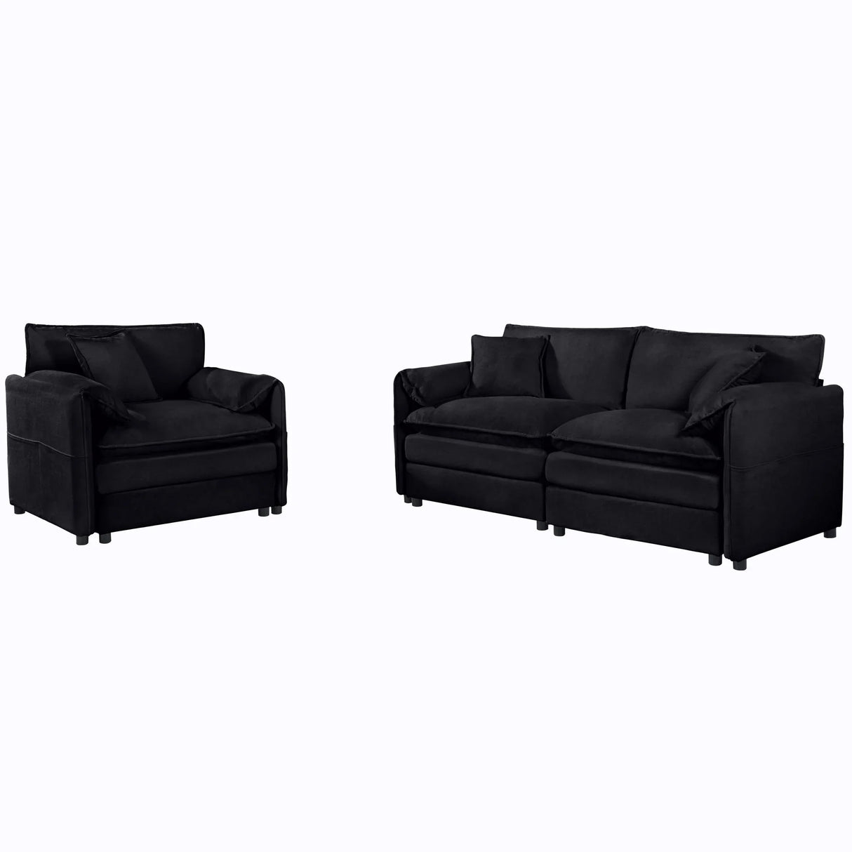 Modern Upholstered Chenille Loveseat And Armchair Set With Pillows - Furniture Home Direct