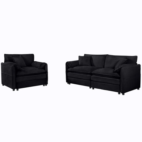 Modern Upholstered Chenille Loveseat And Armchair Set With Pillows - Furniture Home Direct