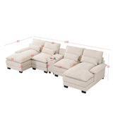 U Shaped Sofa With Console, Cupholders, USB Ports, 6 Seat, Bronzing Suede & Chenille - Furniture Home Direct