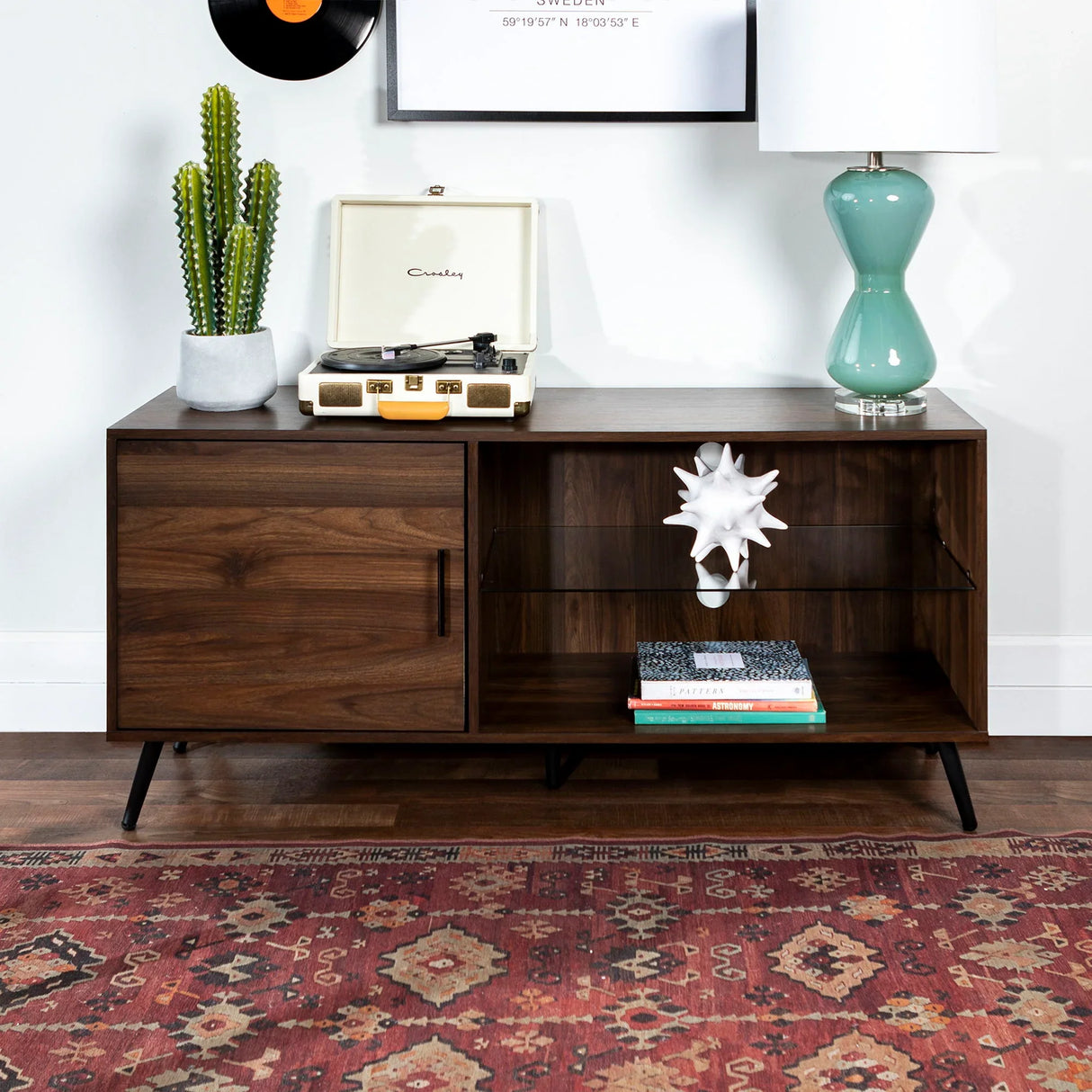 Contemporary Glass Shelf TV Stand For TVs Up To 58 - Dark Walnut - Furniture Home Direct