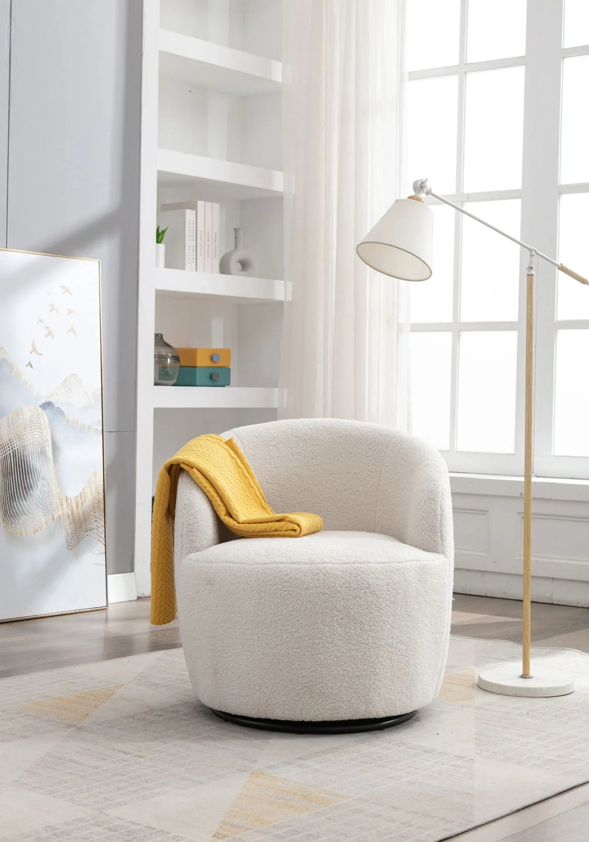 Teddy Fabric Swivel Accent Armchair Barrel Chair With Powder Coating Metal Ring - Furniture Home Direct