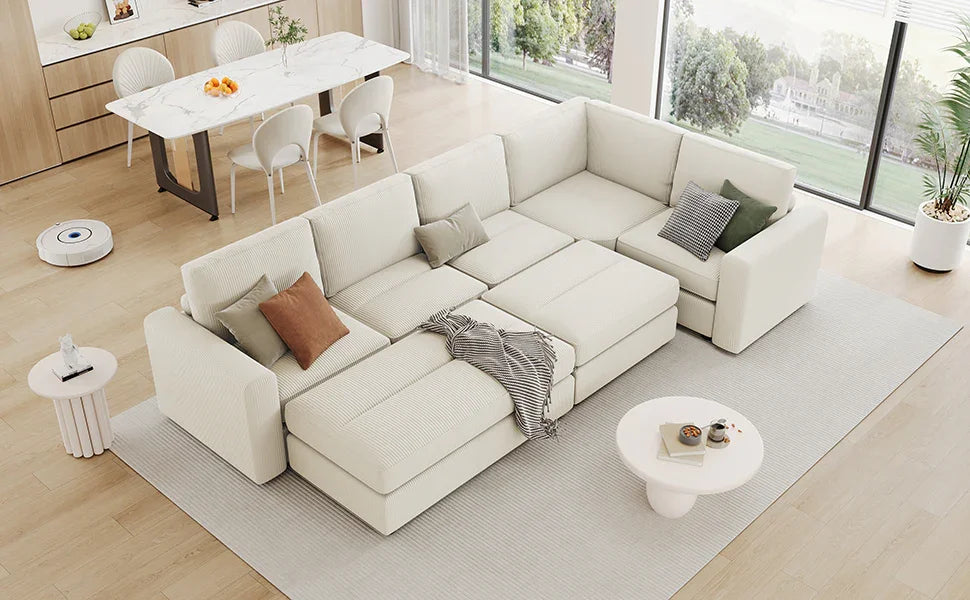 121.3" Modular Sleeper Sectional - Beige - Furniture Home Direct