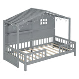 House Bed With Shelves, Window And Sparkling Light Strip On The Roof - Furniture Home Direct