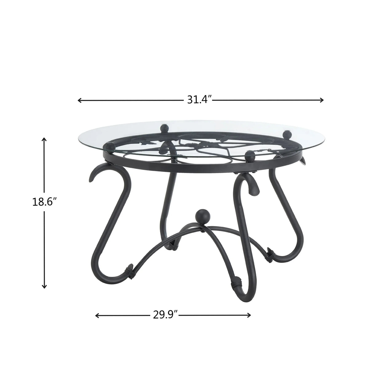 2 Piece Tempered Glass Surface Coffee Table Set, Decor Coffee Table Round End Side Table With Sturdy Construction For Living Room (Rustic) - Black - Furniture Home Direct