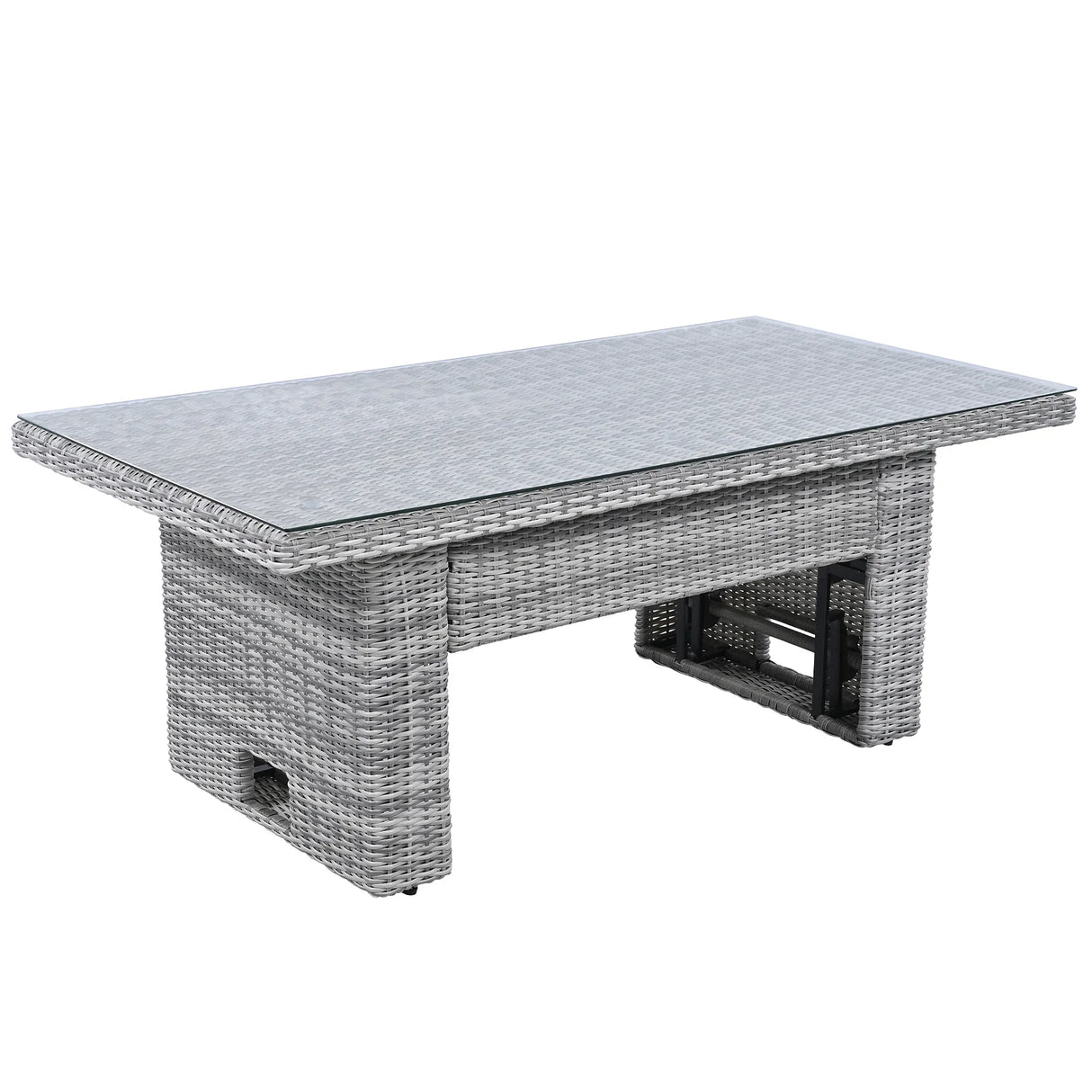 6 Piece Patio Set With An Adjustable Table, Recliners With Extendable Side Tables, And 2 Ottomans - Gray - Furniture Home Direct