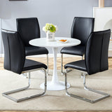 Dining Set Round White Table with PU Leather Chairs Black - Furniture Home Direct