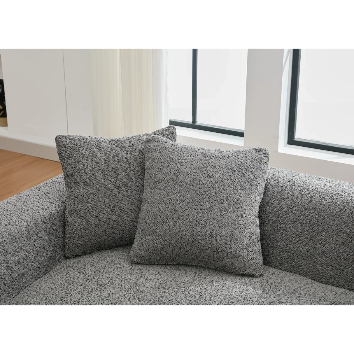 2 Piece Boucle Cloud Living Room Set with 2 Trays - Dark Gray - Furniture Home Direct