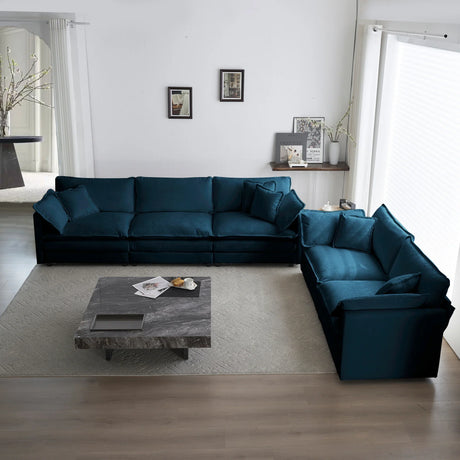 Chenille 2 Piece Living Room Set - Blue - Furniture Home Direct