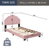 Upholstered Twin Size Platform Bed For Kids Wooden Bed Frame With Slatted Bed Base No Box Spring Needed Cute Bed Frame With Shell Design Headboard - Pink - Furniture Home Direct