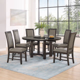 Dining Set Round Table Upholstered Chairs Seats Six Brown - Furniture Home Direct