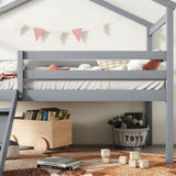 Low Loft House Bed With Slide, Ladder, Safety Guardrails, House Roof Frame - Furniture Home Direct