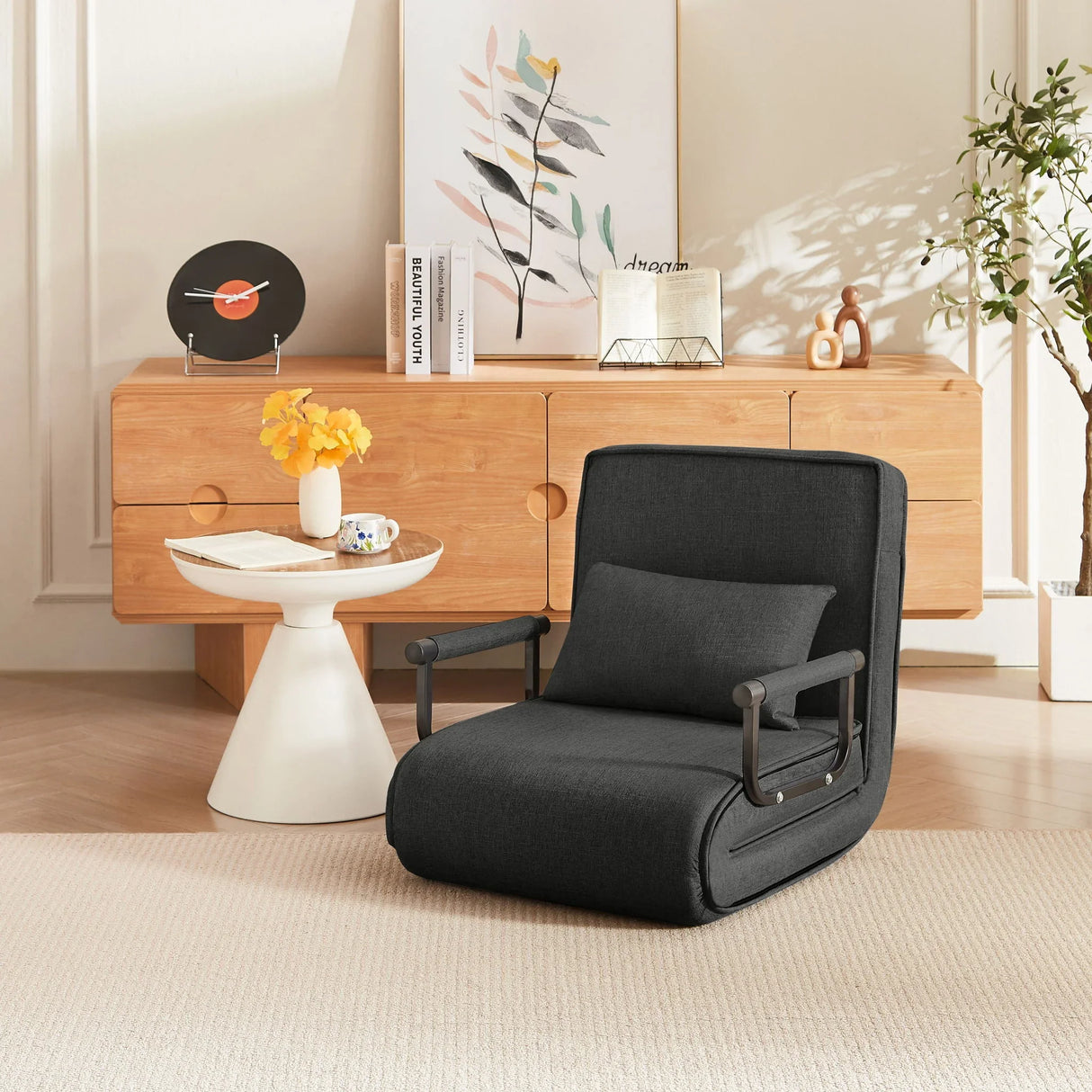Convertible 5 In 1 Folding Chair Bed With Adjustable Backrest & Pillow Linen - Furniture Home Direct