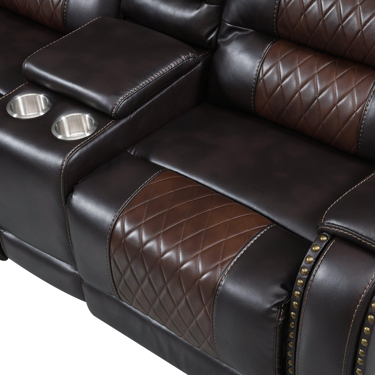 Sectional Sofa with Manual Recline LED Lights Black Brown - Furniture Home Direct