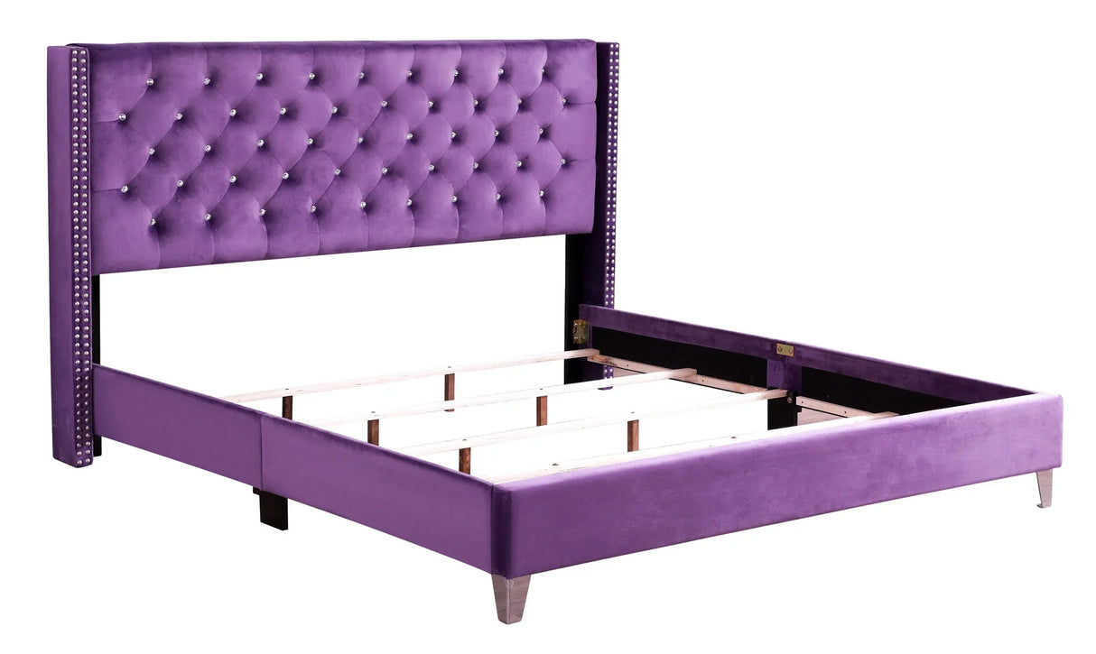 Upholstered Nailhead Trim Chic Bed - Furniture Home Direct