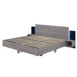 Floating Platform Bed, With LED Lights, Bedside Nightstand - Furniture Home Direct