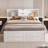 Queen Size Platform Bed With Storage Headboard And 8 Drawers - Gray - Furniture Home Direct