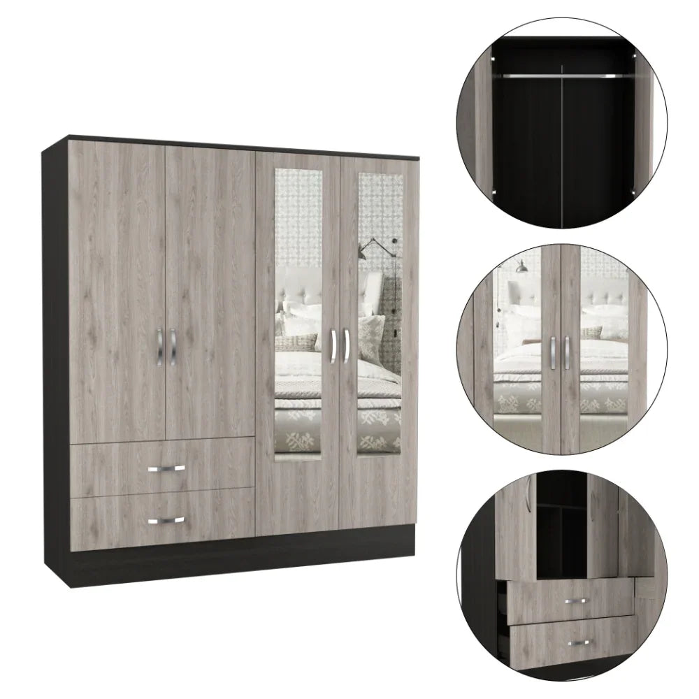 Armoire With Full Length Mirror Doors And Drawers Beige - Furniture Home Direct