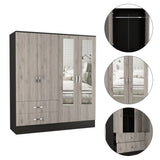 Armoire With Full Length Mirror Doors And Drawers Beige - Furniture Home Direct