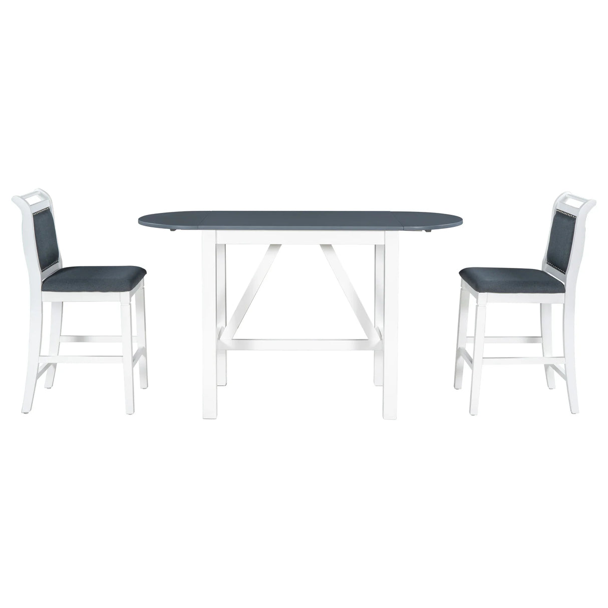 Dining Set Drop Leaf Counter Height With 2 Chairs White Gray - Furniture Home Direct