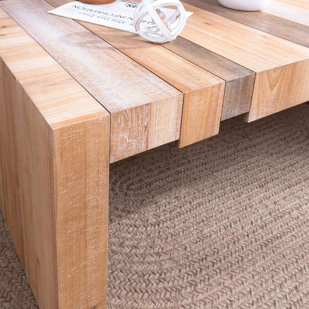 Coffee Table Rustic Slat Design Engineered Wood Multicolor - Furniture Home Direct