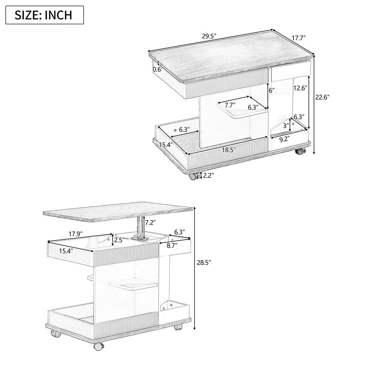 Adjustable End Table With Wheels, 360°Rotating Top And Storage Space - Furniture Home Direct