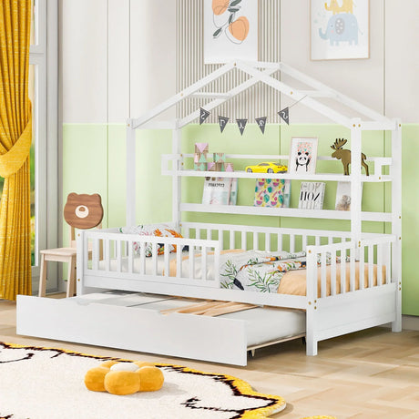Playhouse Bed With Trundle, Kids Bed With Shelf - Furniture Home Direct