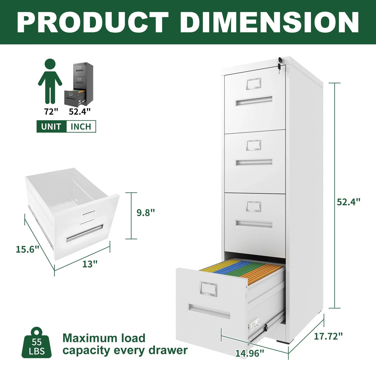 Premium Drawer File Cabinet With Lock, Metal Vertical Design, A4 Legal / Letter Size - Furniture Home Direct