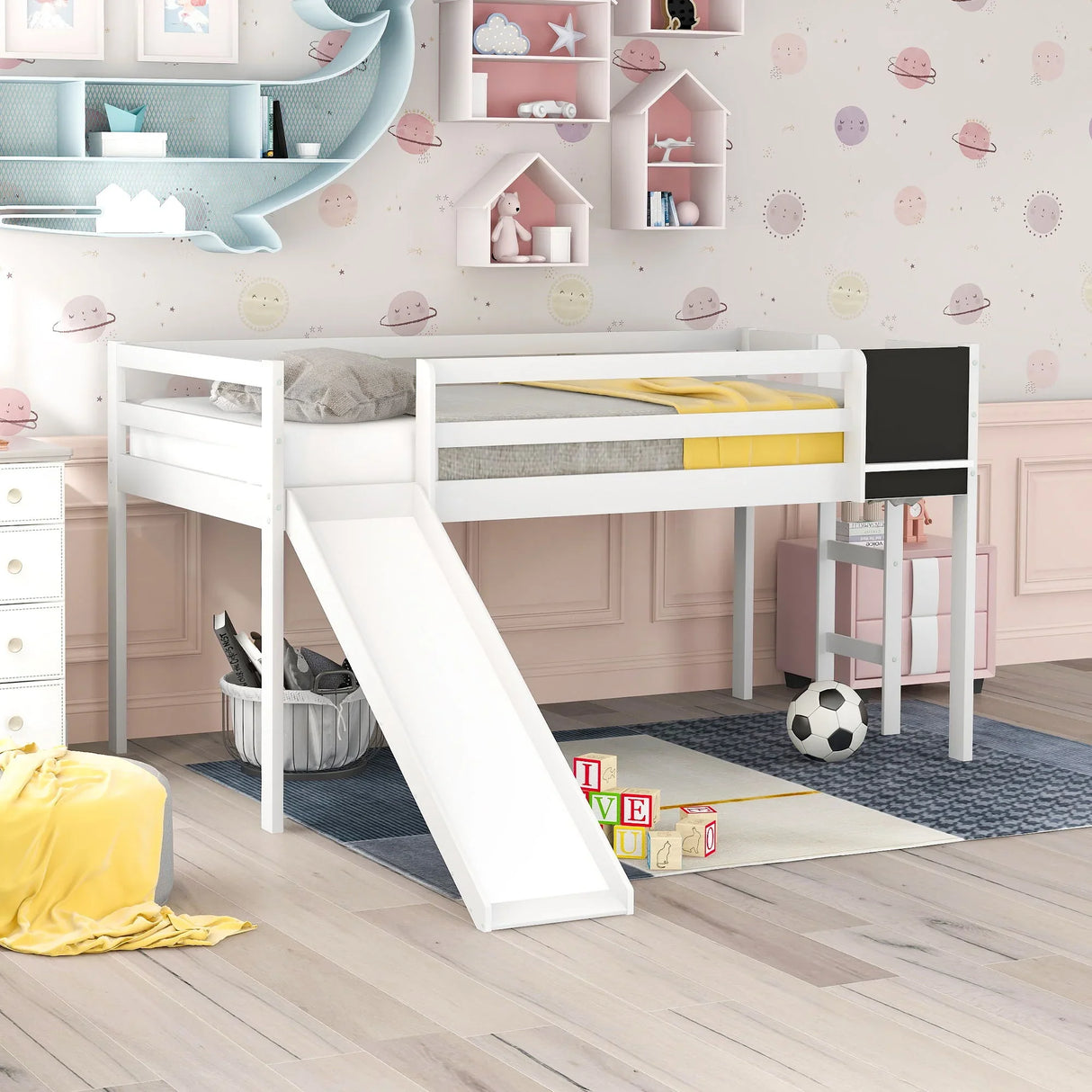 Loft Bed With Slide, Stair And Chalkboard - Furniture Home Direct