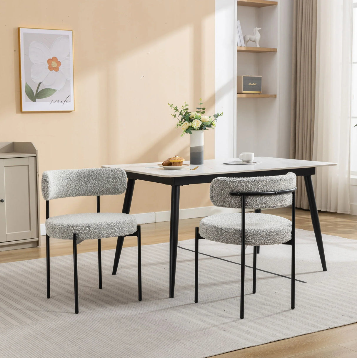 Burbank - Modern Round Boucle Dining Chairs (Set of 2) - Black / White - Furniture Home Direct