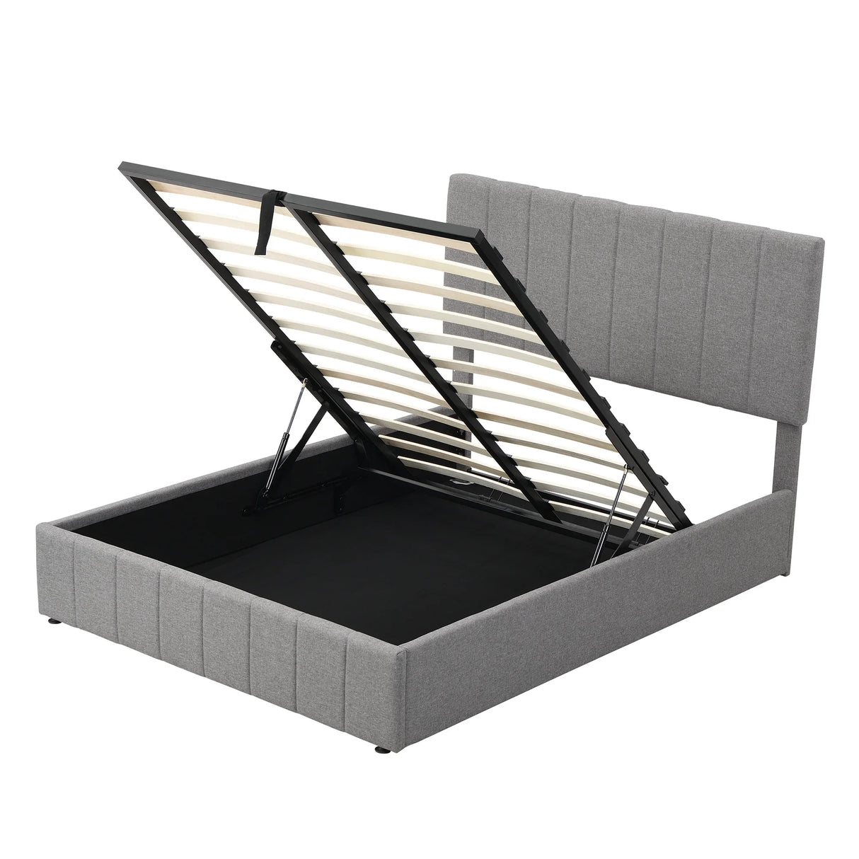 Storage Platform Bed Upholstered Full Size Hydraulic Gray - Furniture Home Direct