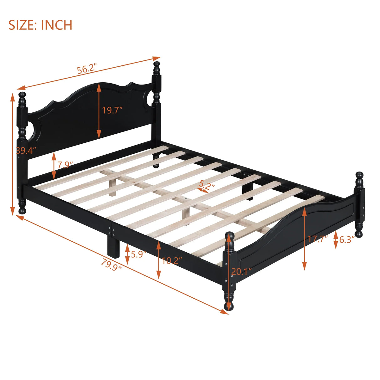 Platform Bed Full Size Wood Frame With Slat Support Black - Furniture Home Direct