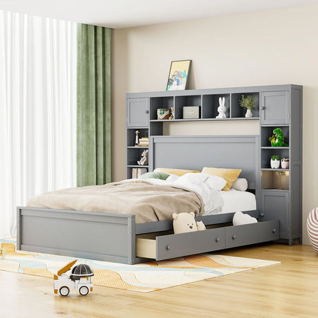 Bed With All In One Cabinet, Shelf And Sockets - Furniture Home Direct
