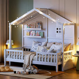 House Bed With Shelves, Window And Sparkling Light Strip On The Roof - Furniture Home Direct