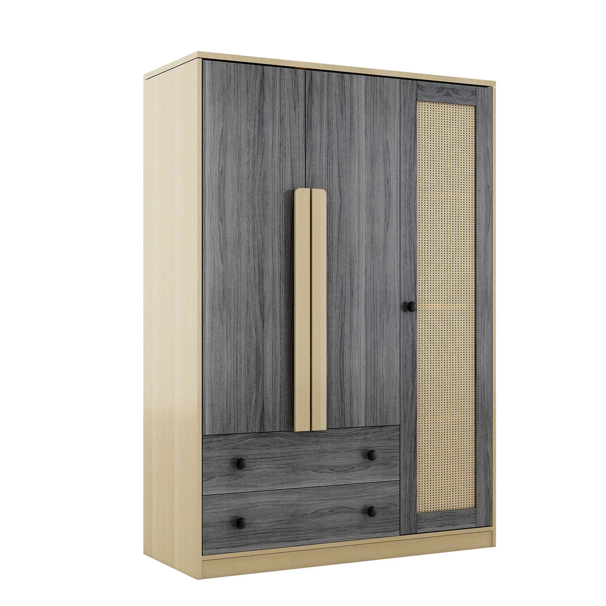 3 Doors Rattan Wardrobe Storage For Bedroom, With 2 Drawers - Furniture Home Direct
