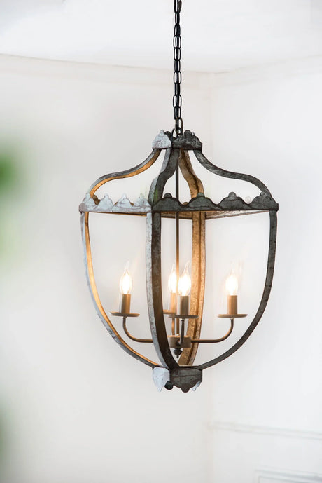 4 Light Metal Chandelier, Hanging Light Fixture With Adjustable Chain For Kitchen, Bulb Not Included - Gray - Furniture Home Direct