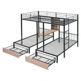 Triple Bunk Bed With Drawers, Multi-Functional Frame With Desks And Shelves In The Middle - Furniture Home Direct