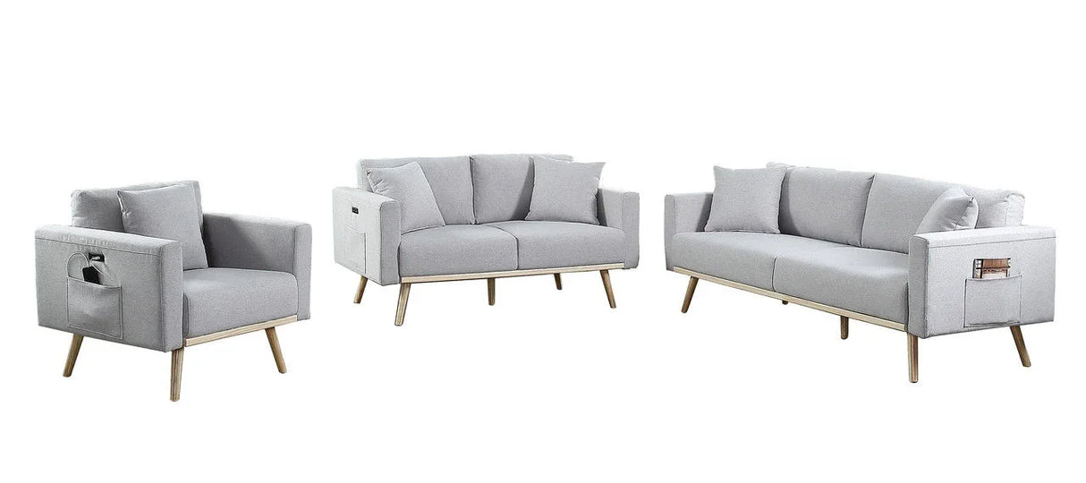 Easton - Linen Fabric Living Room Set With USB Charging Ports Pockets And Pillows (Set of 2) - Furniture Home Direct