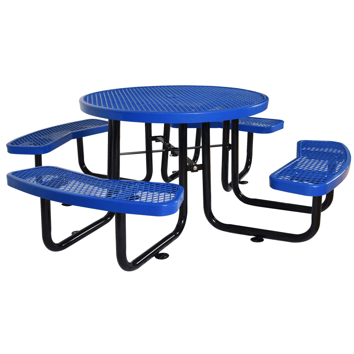 Round Outdoor Steel Picnic Table With Umbrella Pole - Furniture Home Direct