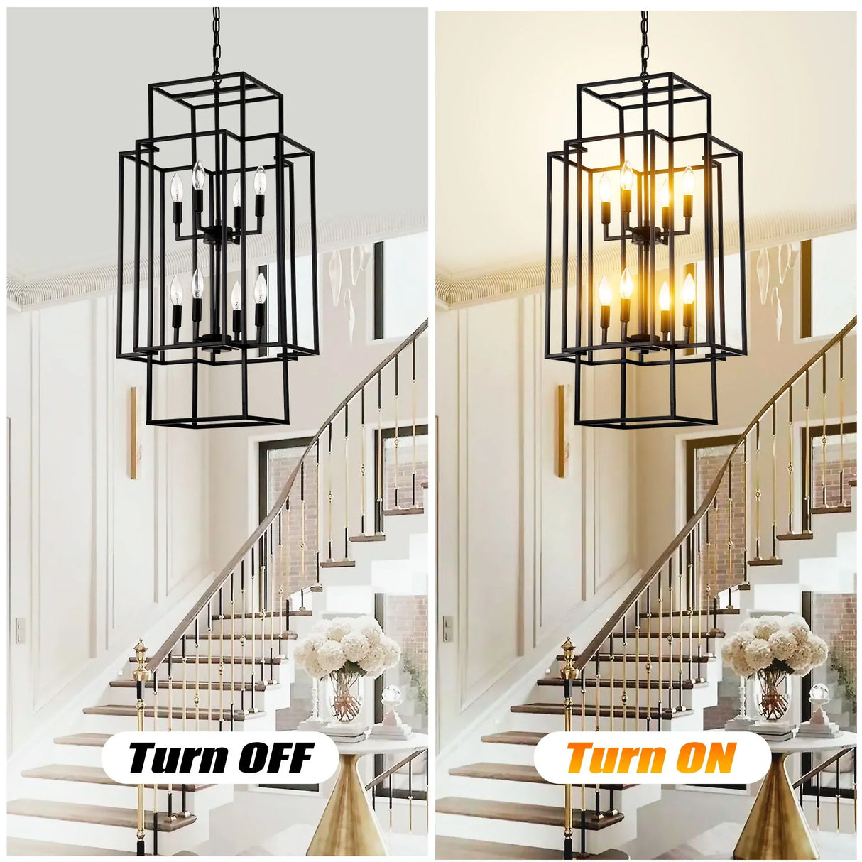 8 Light Lantern Chandelier Lighting, Entryway Chandeliers For High Ceilings, Chandeliers For Dining Room, Foyer, Entry, Staircase, Hallway, Height Adjustable (E12 Bulbs Not Included) - Furniture Home Direct