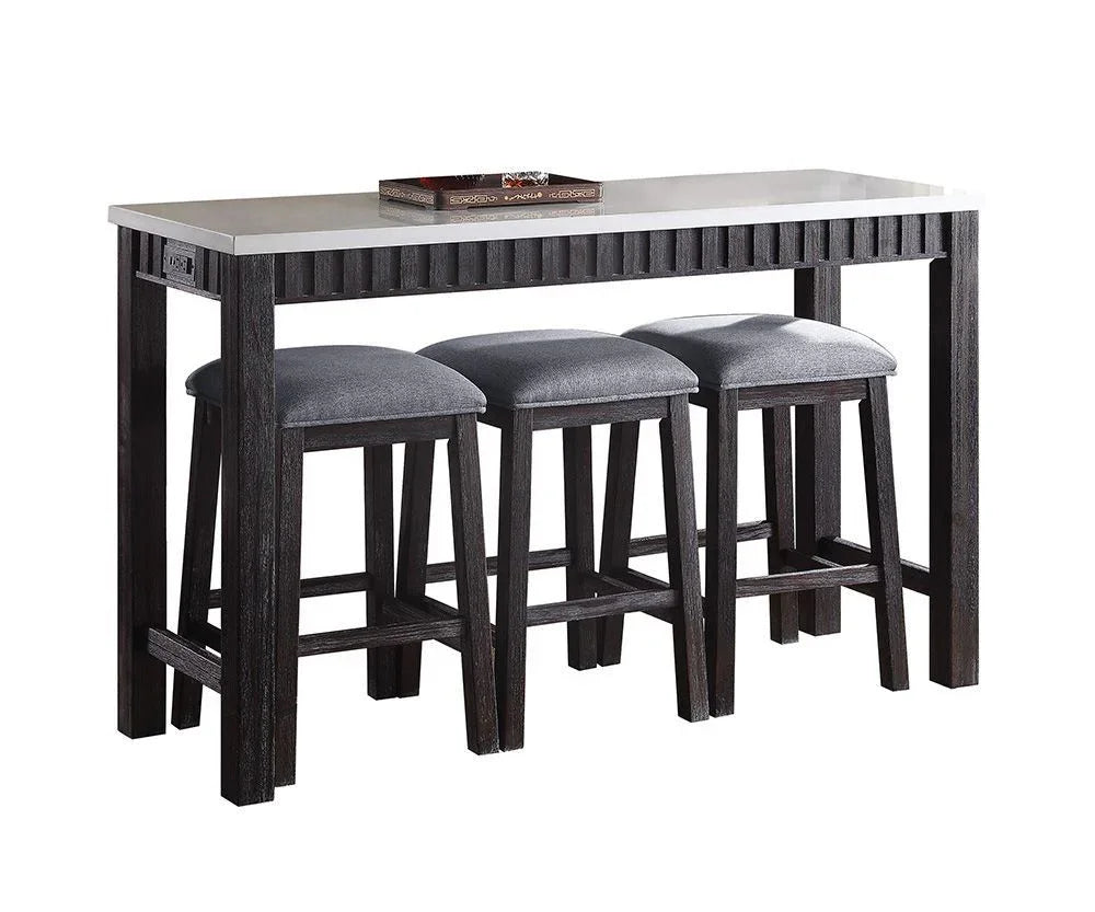 Necalli - Marble Top Weathered 4 Piece Pack Counter Height Table Set - Espresso - Furniture Home Direct
