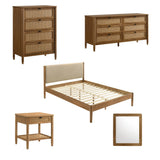 Bedroom Set 5 Piece Contemporary Solid Rubberwood Walnut - Furniture Home Direct
