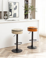 Bar Stool Round Tufted PU Leather Adjustable Height Brown - Furniture Home Direct