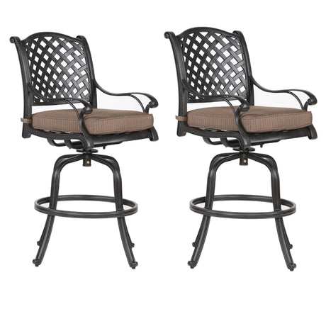 Elegant Cast Aluminum Counter Stool Set With Cushions, All Weather Design - Dark Brown - Furniture Home Direct