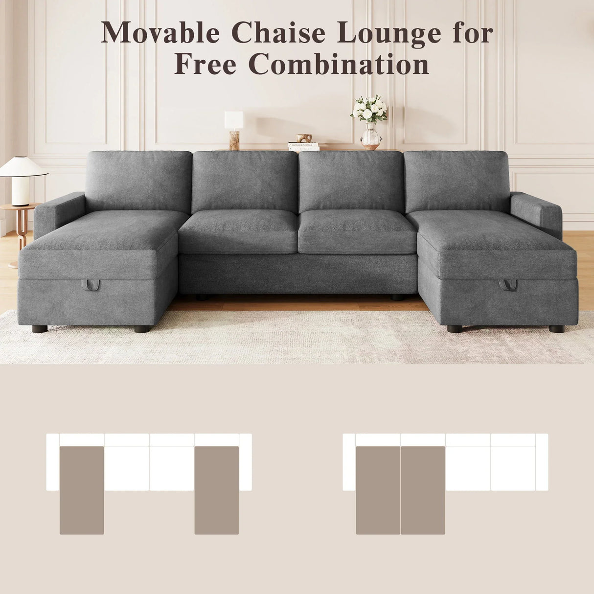 Convertible Sectional Sofa With Storage Chaise Lounges And USB Ports - Furniture Home Direct