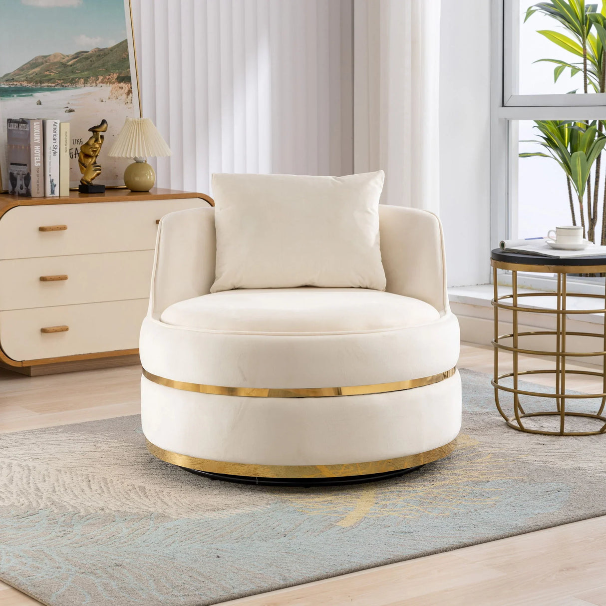 360 Degree Swivel Over Sized Upholstered Barrel Chair - Furniture Home Direct