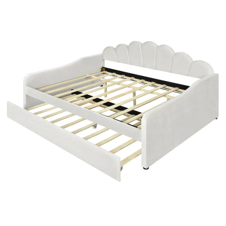 Upholstery Daybed Frame With Shell Shaped Backrest And Trundle - Furniture Home Direct