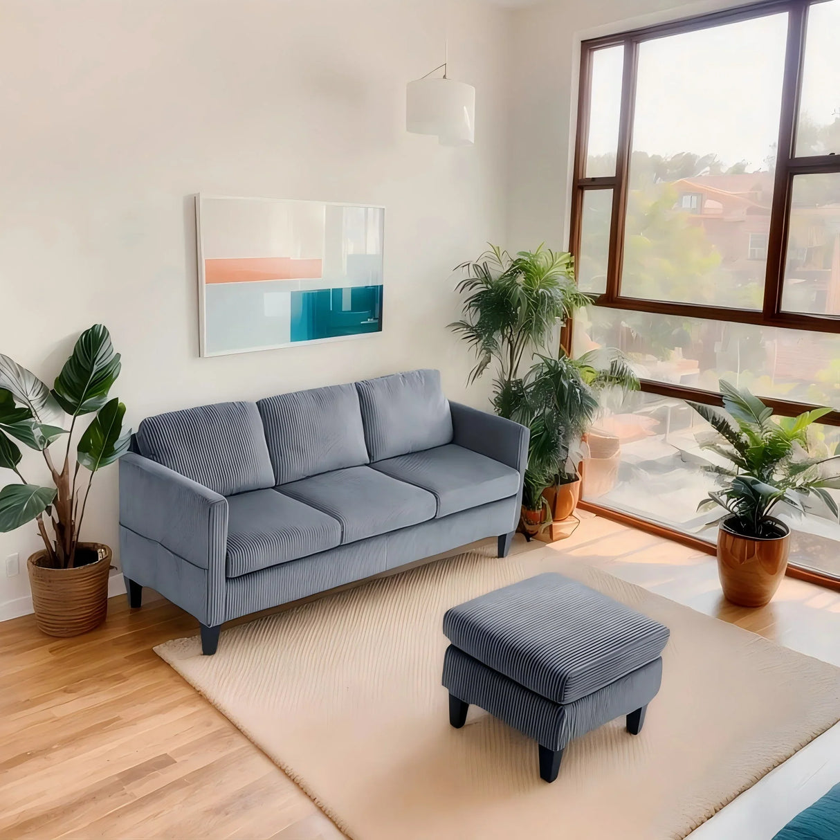 Sofa With Ottoman, Padded Cashmere - Gray