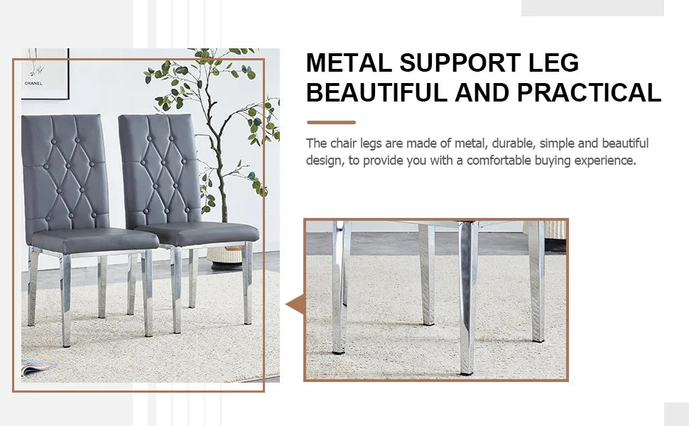 Dining Chairs Tufted Back Chrome Legs Charcoal Gray - Furniture Home Direct