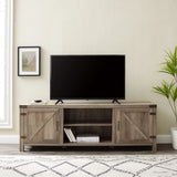 Rustic Farmhouse Double Barn Door 70" TV Stand For 80" TVs With Center Shelves - Furniture Home Direct