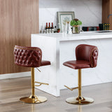 Counter Height Bar Stool Tufted Leather Swivel Burgundy - Furniture Home Direct
